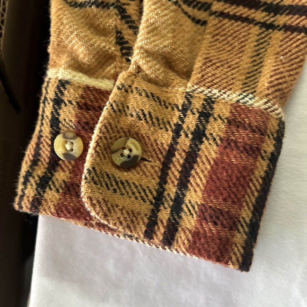 Brixton Bowery Plaid Flannel Shirt Mens Small Brown Rust Gold Long Sleeve - Picture 6 of 13